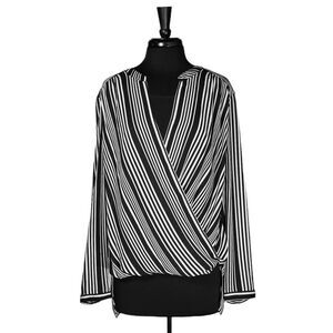 Chico's Women's Blouse Black White Striped Faux Wrap High Low Shirt Top 3 XL/16